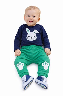 Conjunto Bebê Kyly Body e Calça de Moletom Coelhinho & Patinhas