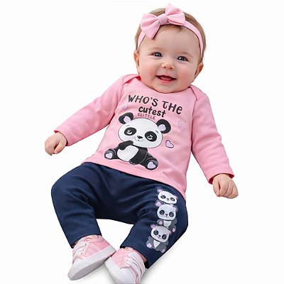 Conjunto Bebê Abrange Meia Estação Rosa e Marinho Panda
