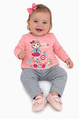 Conjunto Kyly Moletom Menina Brincar Rosa