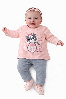 Conjunto Abrange Moletom Rosa Gatinha Bailarina