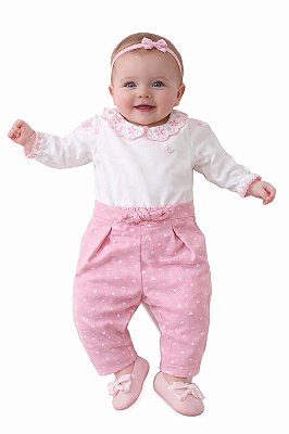 Conjunto Milon Meia Estação – Gola Bordada Rosa