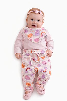 Conjunto Mafessoni Body, Mijão e Bandana Arco-Íris Fofinho