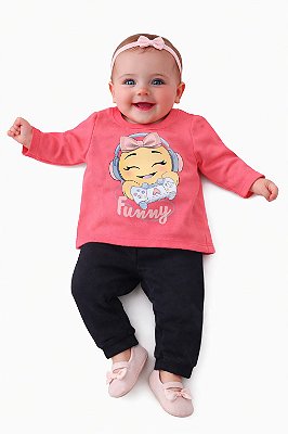 Conjunto Bebê Kyly Moletom Emoji Funny