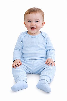 Conjunto Body e Mijão Canelado Mafessoni Azul Bebê