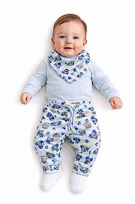Conjunto Body, Mijão e Bandana Mafessoni Carrinhos (Azul)
