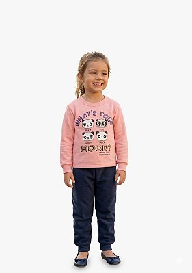 Conjunto Cato Lelê Moletom Infantil Mood Rosa e Azul Marinho
