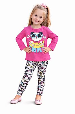 Conjunto Anale Meia Estação Blusa Panda “Smile” e Legging Estampada