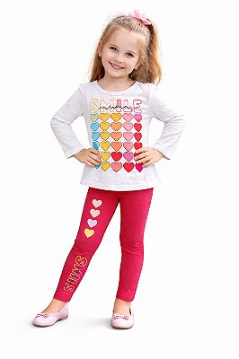 Conjunto Abrange Meia Estação Blusa “Smile” e Legging Pink Corações