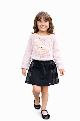 Conjunto Paraíso Moletom Peluciado e Saia “Cute Dog”