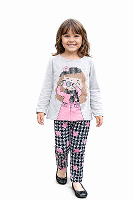Conjunto Kyly Meia Estação Blusa Menina Fashion e Legging Estampada