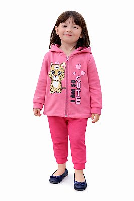 Conjunto Cato Lelê Moletom “I Am So Cute” com Capuz e Zíper e Calça