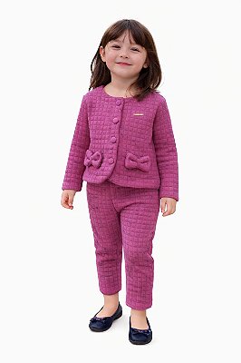 Conjunto Carinhoso Moletom Matelassê com Laços e Calça