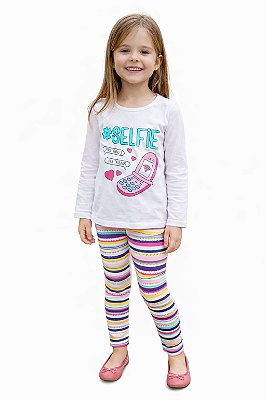 Conjunto Anale Meia Estação #Selfie Blusa Manga Longa e Legging Listrada