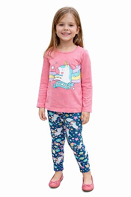 Conjunto Anale Meia Estação Rainbow Unicórnio Blusa Manga Longa e Legging Estampada