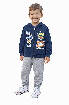 Conjunto Anale Moletom com Zíper Robôs Jaqueta com Capuz e Calça