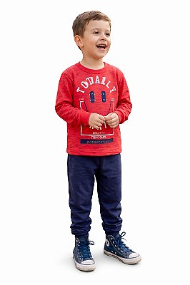 Conjunto Cato Lele Moletom Menino Blusão “Totally Fun” e Calça Azul Marinho