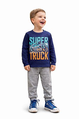 Conjunto Cleomara Moletom Infantil Blusão Super Truck e Calça Mescla
