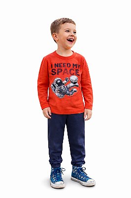 Conjunto Cleomara Moletom Infantil Space Astronauta e Calça Azul Marinho