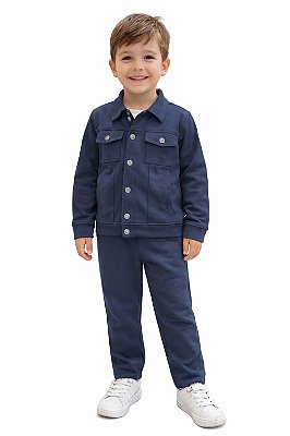 Conjunto Carinhoso Moletom Infantil Jaqueta Botonê Marinho e Calça