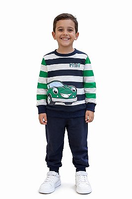 Conjunto Moletom Kyly Menino Listrado Fast com Carro