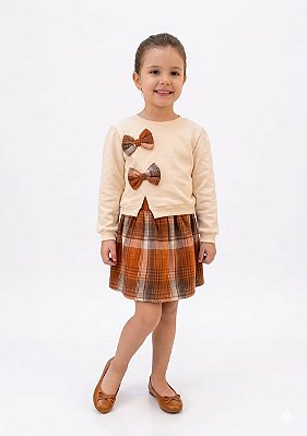 Conjunto Moletom Infantil PatPat Blusão e Saia Xadrez