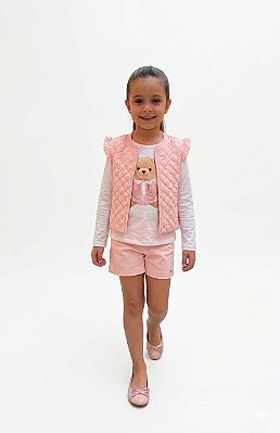 Conjunto Moletom Infantil Infanti Blusa, Shorts e Colete Matelassê