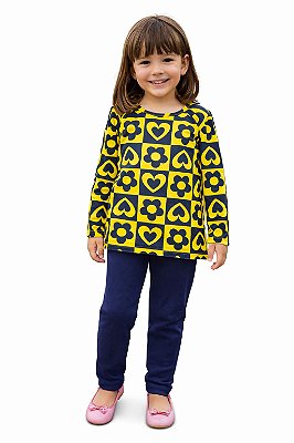 Conjunto Meia Estação Infantil Kyly Flores e Corações