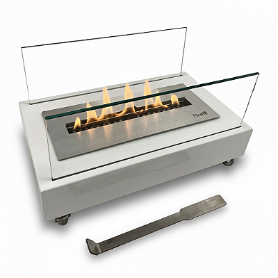 Lareira Ecológica Veneza Branca - Queimador Slim 40 - Base Álcool (Etanol)