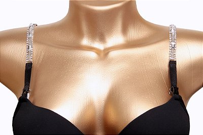 Alças de sutiã com strass e pedras retangulares espelhadas