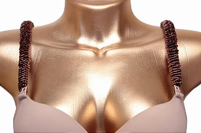 Alças de sutiã marrom com canutilhos bronze furtacor
