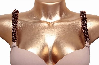 Alças de sutiã marrom com canutilhos e missangões bronze
