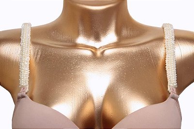 Alça de sutiã pérola com vidrihos espelhados e mini pérolas