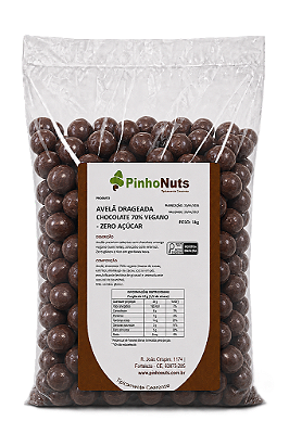 Avela Drageado Chocolate 70% Vegano - Zero Acucar (brilhoso) - Pinho Nuts