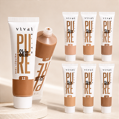 Base Líquida Matte Pure Skin Vivai Pele Escura
