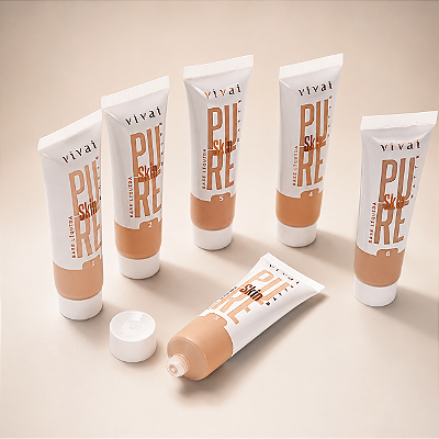 Base Líquida Matte Pure Skin Vivai Alta Cobertura 30ml Peles Claras