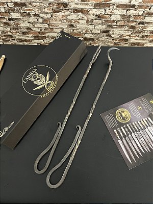 Conjunto Garfo e Virador Artesanal 50 cm em Aço Carbono