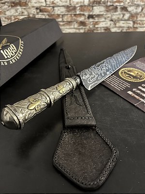 Faca Artesanal Padrão Arkansas 10” com Cabo em Alpaca Cinzelada | Facas Carban 1989