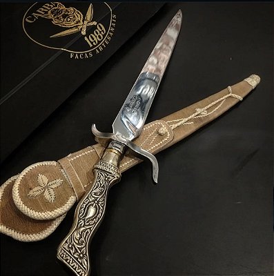 Adaga Caroneira Artesanal 12” Aço Carbono – Cabo em Alpaca Cinzelada