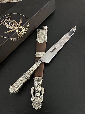 Faca Picassa Artesanal Forjada 10” em Aço Carbono Cabo em Alpaca Cinzelada
