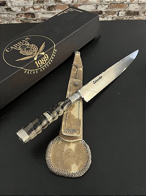 Faca Artesanal Forjada 10” em Aço Carbono Cabo em Chifre Bovino Torneado