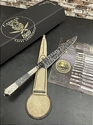 Faca Artesanal Damasco 10” Padrão Leader Cabo em Vértebra de Baleia Estabilizada