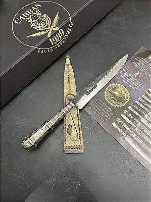 Faca Verrilheira Artesanal Brutforged 7” em Aço Carbono Cabo em Alpaca Cinzelada
