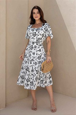 Vestido Lírio Midi Três Marias em Viscolinho