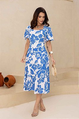 Vestido Sky Abstract Midi Três Marias em Viscolinho