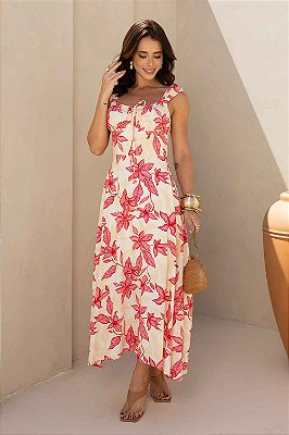 Vestido Marselha Midi com Alças e Decote Franzido