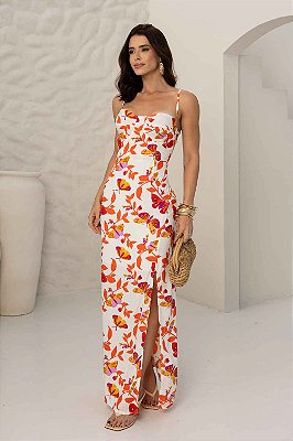 Vestido Florença Maxi Midi com Fenda