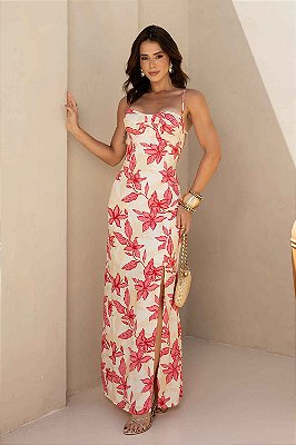 Vestido Marselha Maxi Midi com Fenda