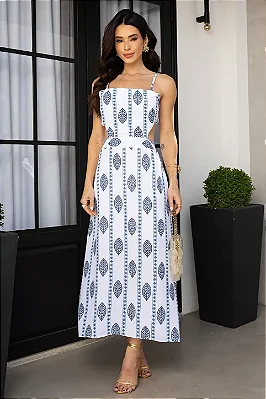 Vestido Midi Estampado Mykonos