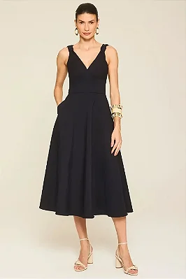 Vestido Midi Alfaiataria com Decote