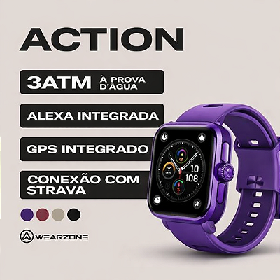 Smartwatch Wearzone Action Gps Alexa 3atm Compatível Strava - roxo escuro E Mesh